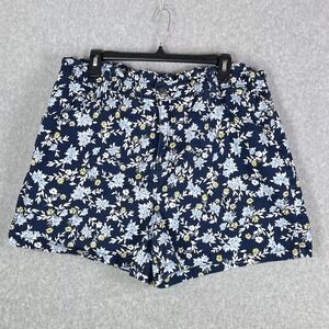 Time and Tru Shorts Women's 18 Navy Blue Floral Print Cotton Stretch Mid Rise‎
